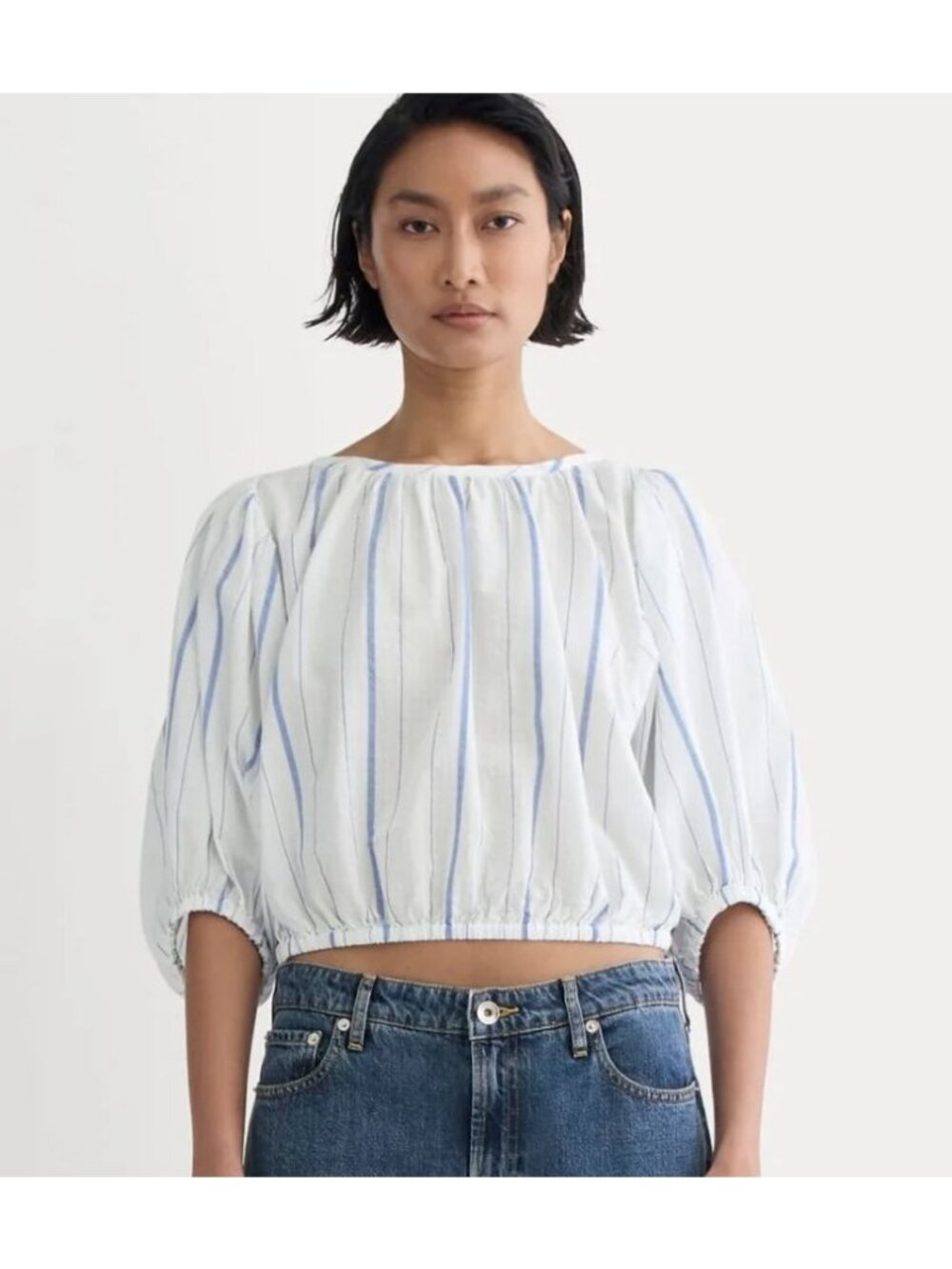Everlane The Gauze Puff-Sleeve Top Women's Size Medium Blue & White NWT!
